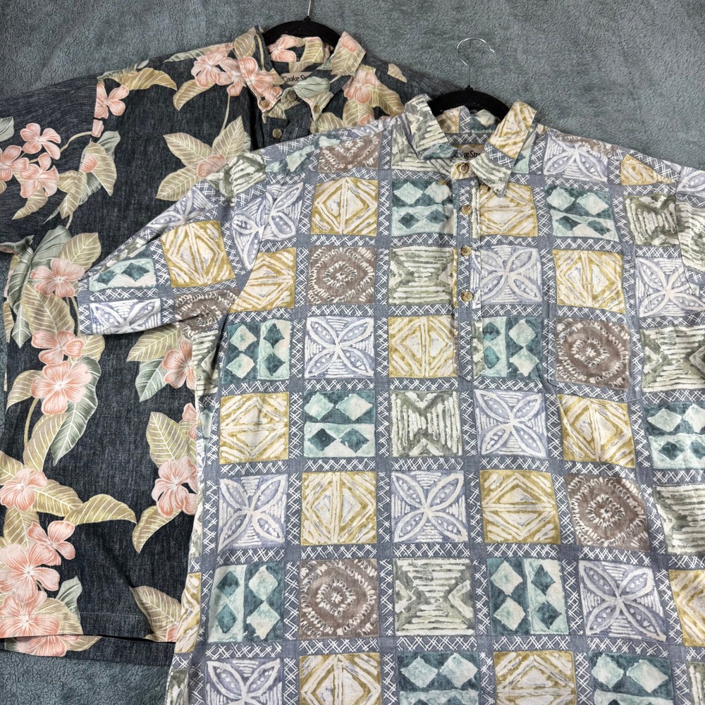 Cooke Street Honolulu 2XL Reverse Print Hawaiian Shirt Floral Tropical Lot of‎ 2
